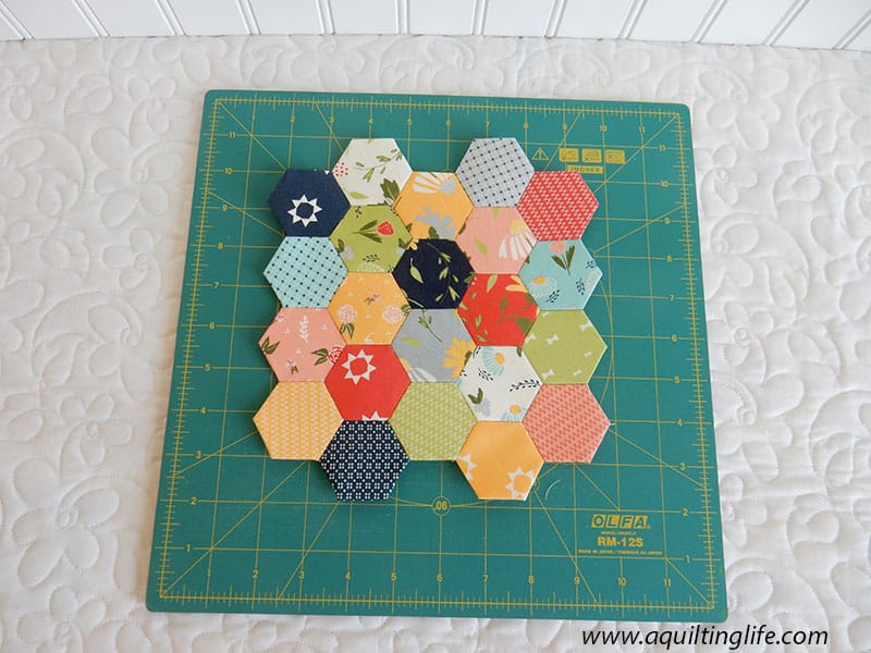 hexagons in a frame sewn together
