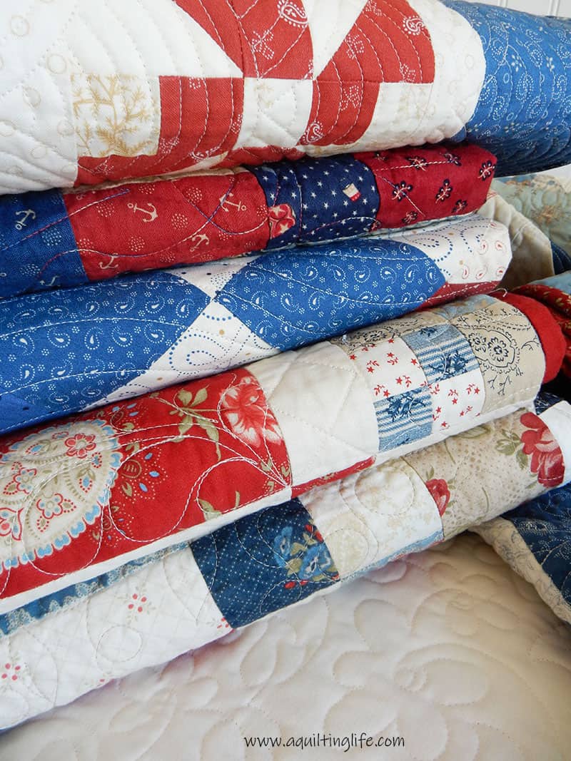 Patriotic Quilts in a stack
