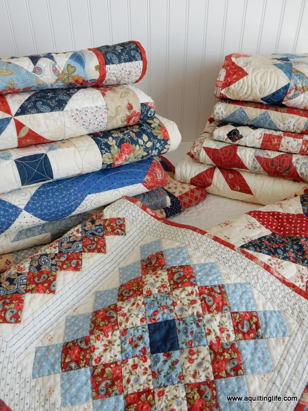 Stacks of 4th of July Quilts
