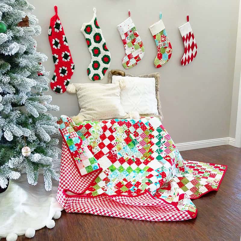 Scrappy Christmas Quilt with Stockings and Tree