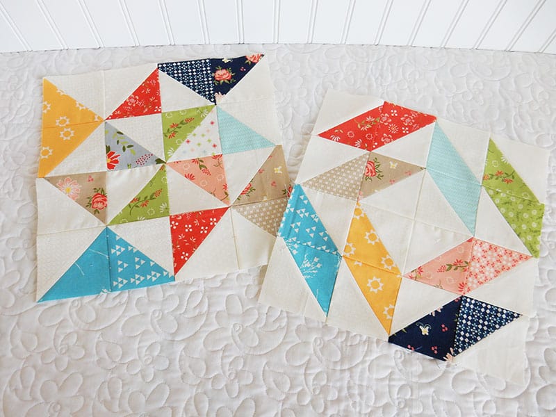 August blocks |Quilting Life Quilt Block of the Month | August 2019 by popular quilting blog, A Quilting Life: image of half square triangle block quilts.