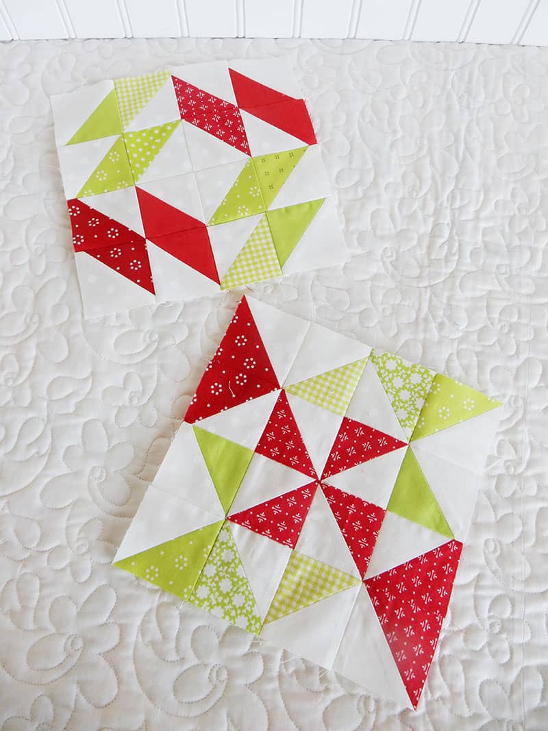 quilting life block of the month red and green blocks | Quilting Life Quilt Block of the Month | August 2019 by popular quilting blog, A Quilting Life: image of half square triangle block quilts.