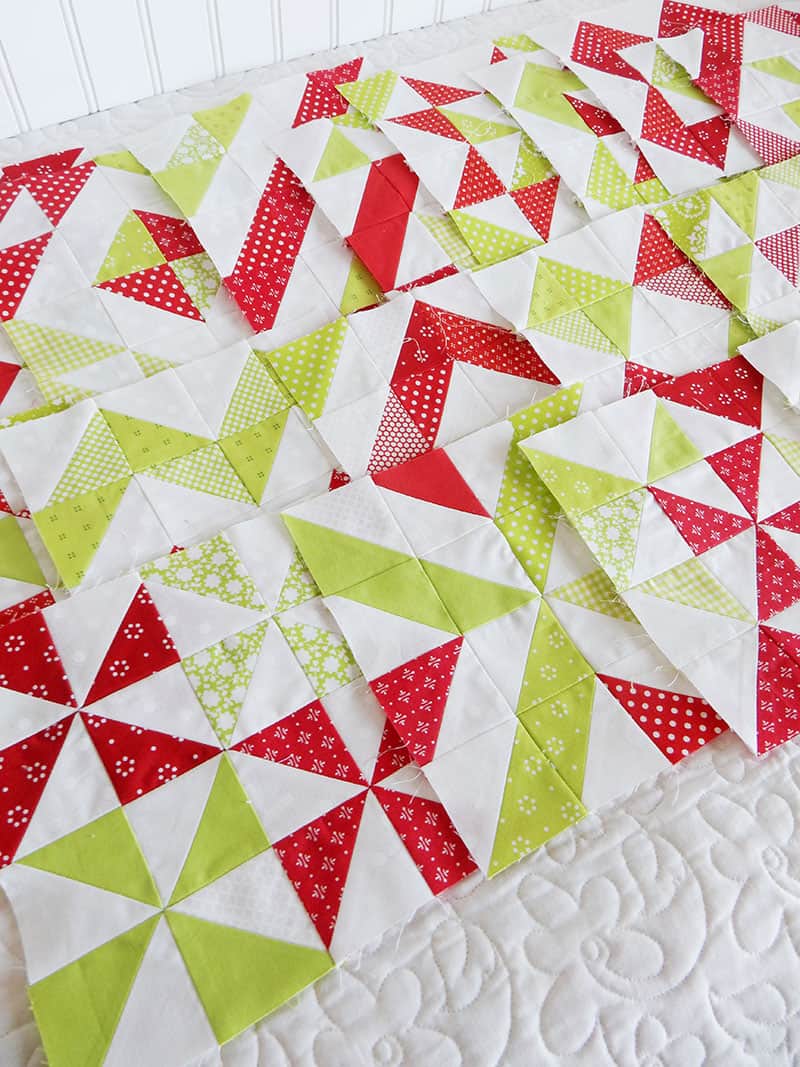 quilting life block of the month red and green blocks | Quilting Life Quilt Block of the Month | August 2019 by popular quilting blog, A Quilting Life: image of half square triangle block quilts.