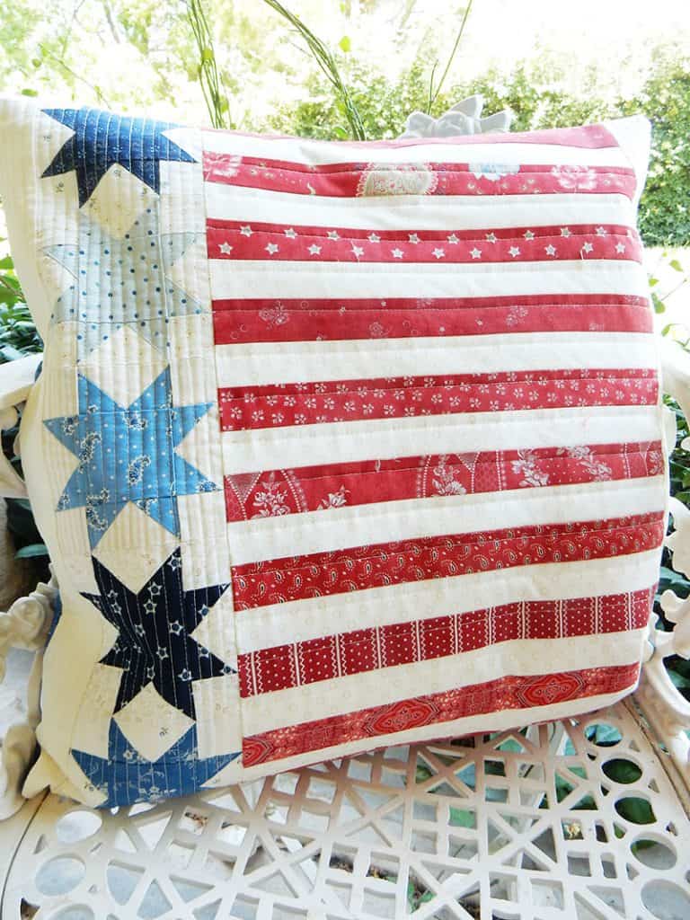 How to put a zipper in a pillow back featured by Top US Quilting Blog, A Quilting Life: image of stars and stripes pillow