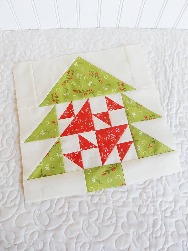 Merry Mini Christmas Sew Along Block 4 | Tree Block by popular quilting blog, A Quilting Life: image of a Merry Mini Christmas Sew Along Tree Block quilt.