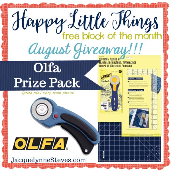 Happy Little Things August giveaway | Happy Little Things free block of the month + Giveaway by popular quilting blog, A Quilting Life: graphic image of Olfa quilting supplies.