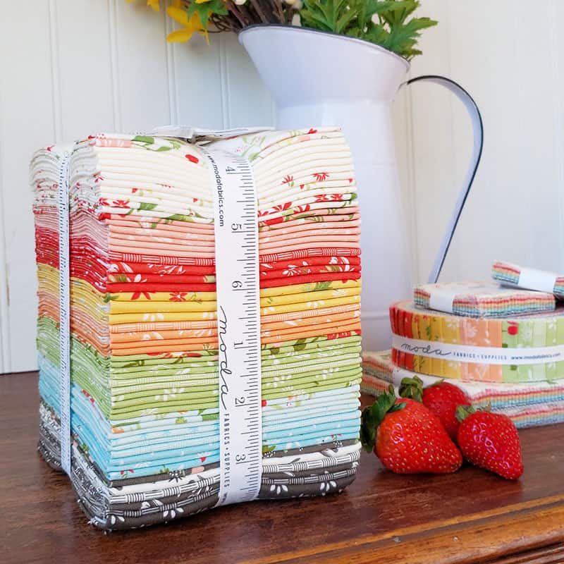 Summer Sweet fabric bundle and precuts | Summer Sweet Fabric Color Stories & Prints by popular quilting blog, A Quilting Life: image of a Summer Sweet Fabric bundle and precuts.