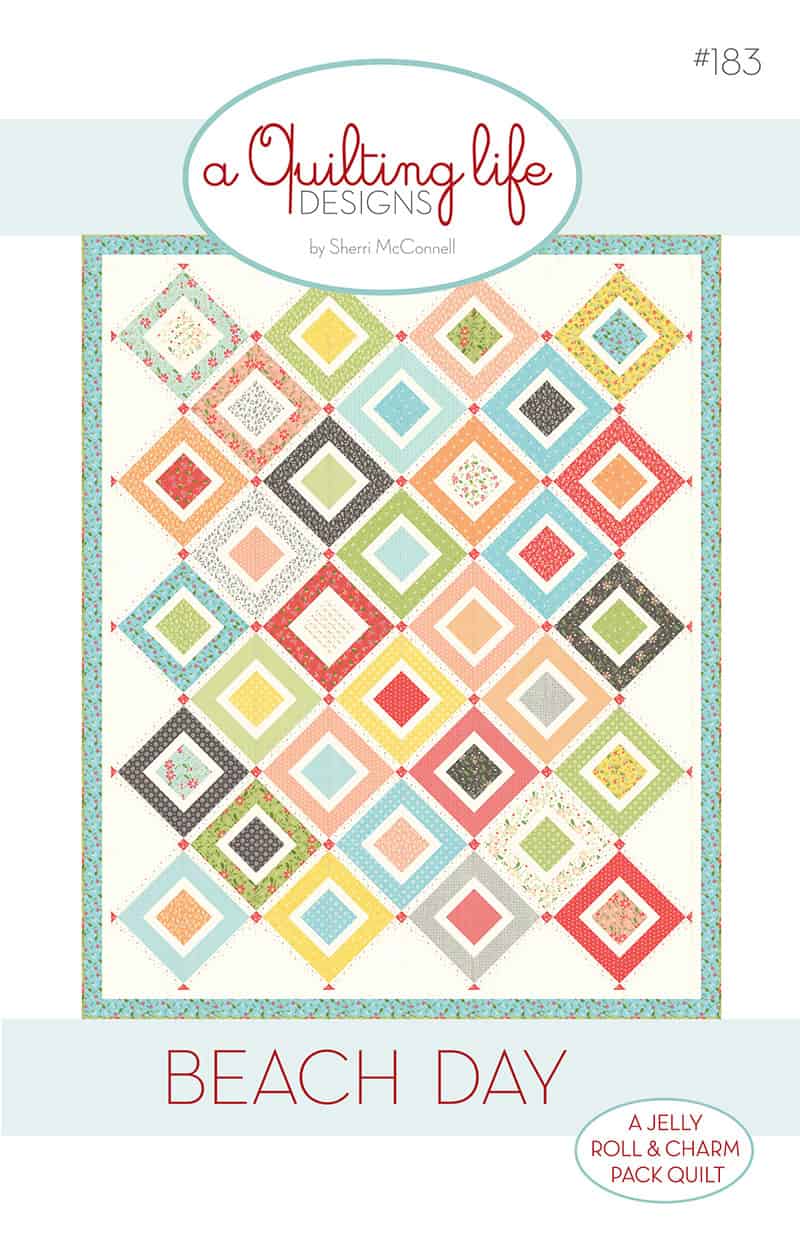 Beach Day Pattern Front | Jelly Roll Beach Day Quilt Pattern by popular US quilting blog, A Quilting Life: image of a beach day pattern cover.