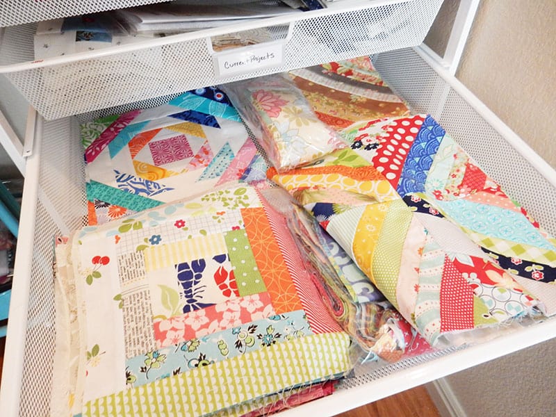 Sewing Room Organization ideas and hacks featured by top US quilting blog, A Quilting Life.: image of Scrappy Block Storage Drawer