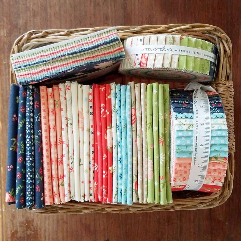 Sewing Room Organization Hacks featured by top US quilting blog, A Quilting Life: image of Pre-cuts in basket