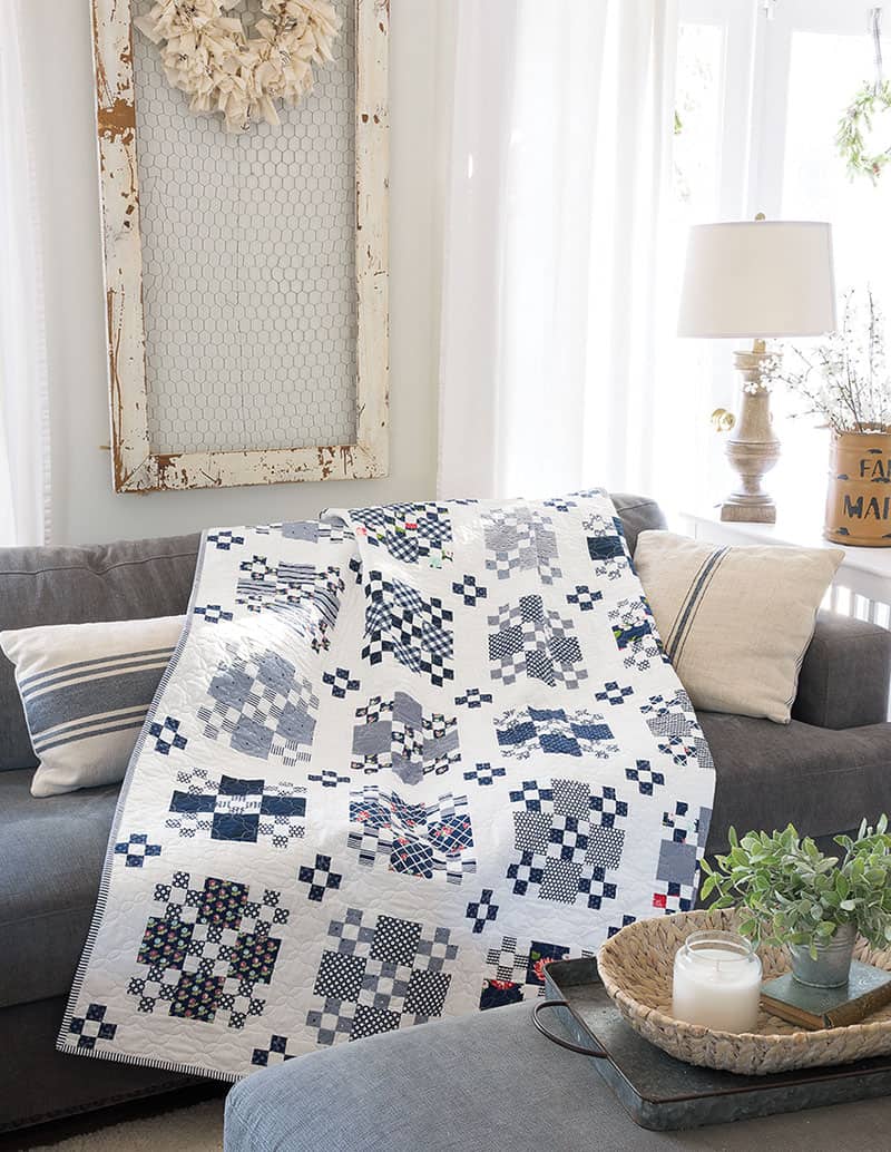 To the Nines by Camille Roskelley | Blue & White Quilts Book by popular Utah quilting blog, A Quilting Life: image of a To the Nines Quilt by Camille Roskelley.