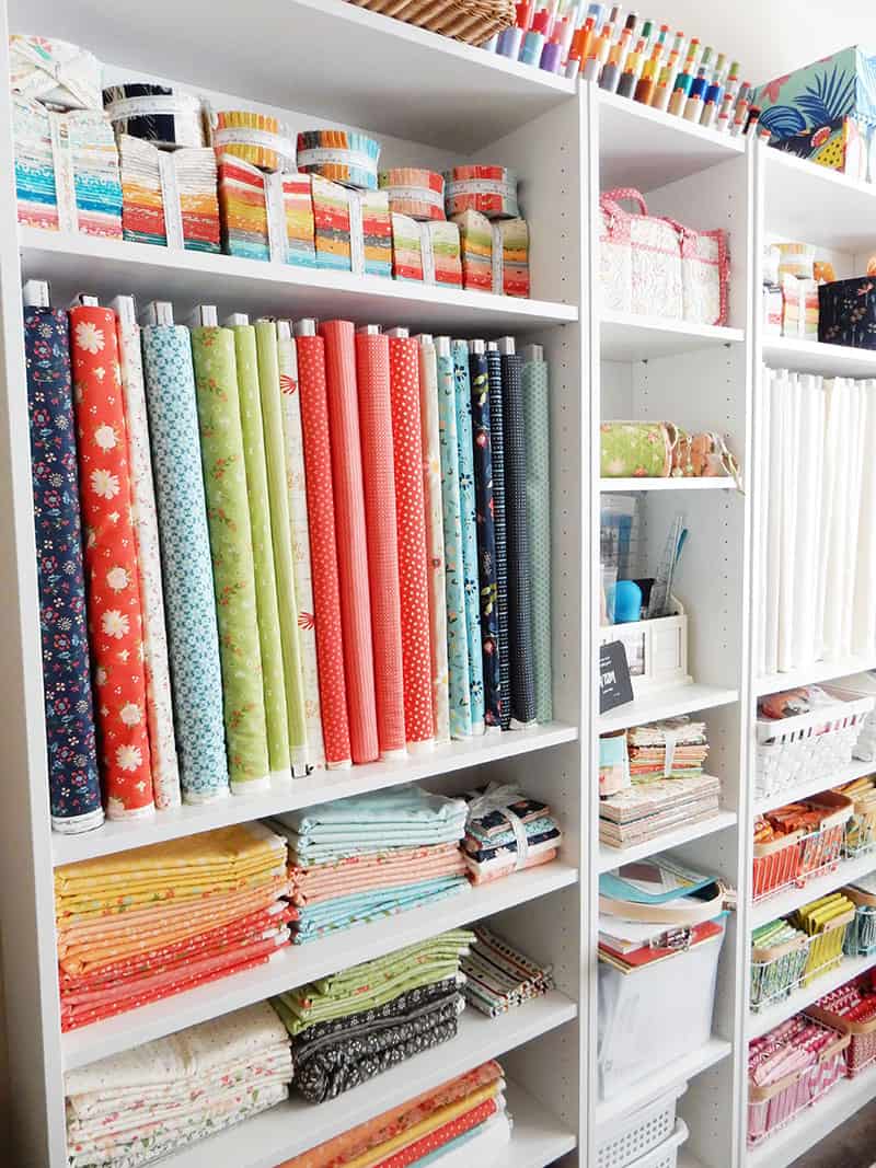 A Quilting Life at Home featured by Top US Quilting Blog, A Quilting Life: image of fabric storage shelves