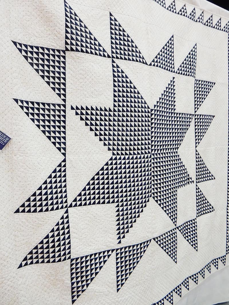 Lisa Bongean Blue & White quilt from the Blue & White Quilts book | More Inspiration from the Houston Quilt Market by popular Utah quilting blog, A Quilting Life: image of a blue and white quilt. 