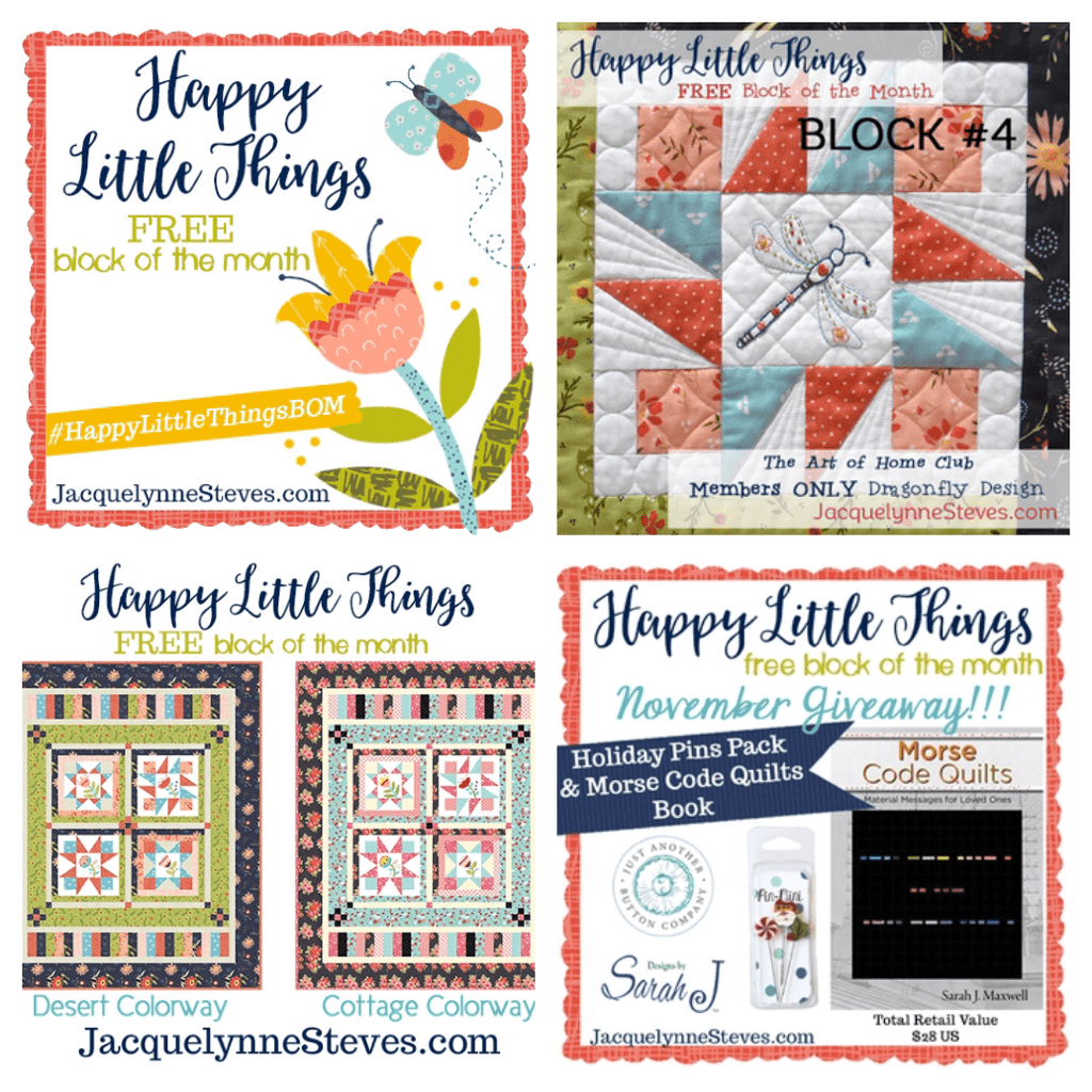 Happy Little Things Block 4 | Free Block of the Month by popular Utah quilting blog, A Quilting Life: image of digital ads for the Happy Little Things free block of the month. 