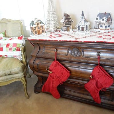 Merry Christmas featured by Top US Quilting Blog, A Quilting Life: image of Christmas village and stockings
