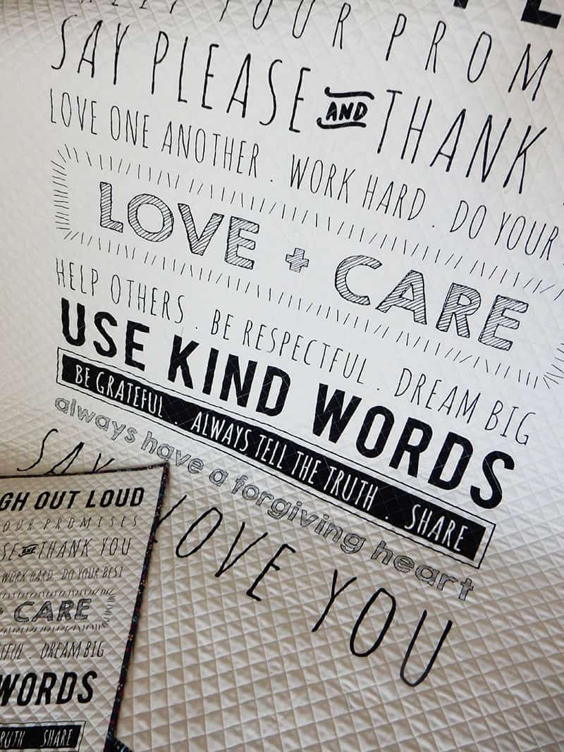 Sweetwater Printworks pre-cut quilt panels featured by Top US Quilting Blog, A Quilting Life: image of say kind words panel