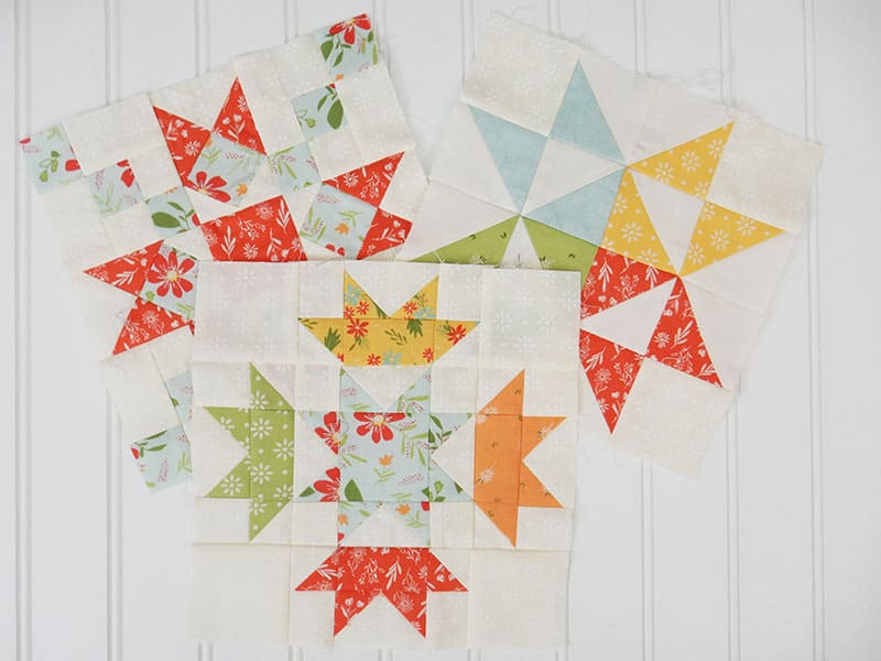 Moda Block Heads 3 Block 3 featured by Top US Quilting Blog, A Quilting Life: image of blocks 1-3
