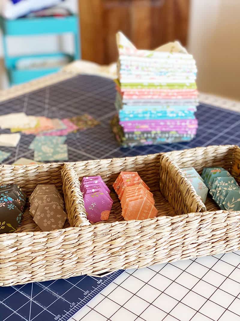 How to Use Diagonal Seam Tape featured by Top US Quilting Blog, A Quilting Life: image of hexagons in Balboa fabrics