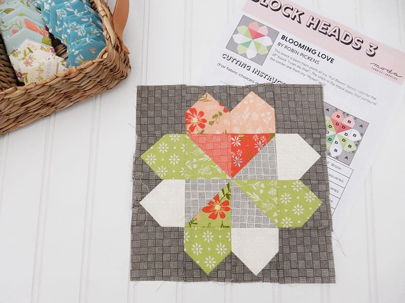 Moda Block Heads 3 Block 11 featured by Top US Quilting Blog, A Quilting Life: image of Blooming Love block