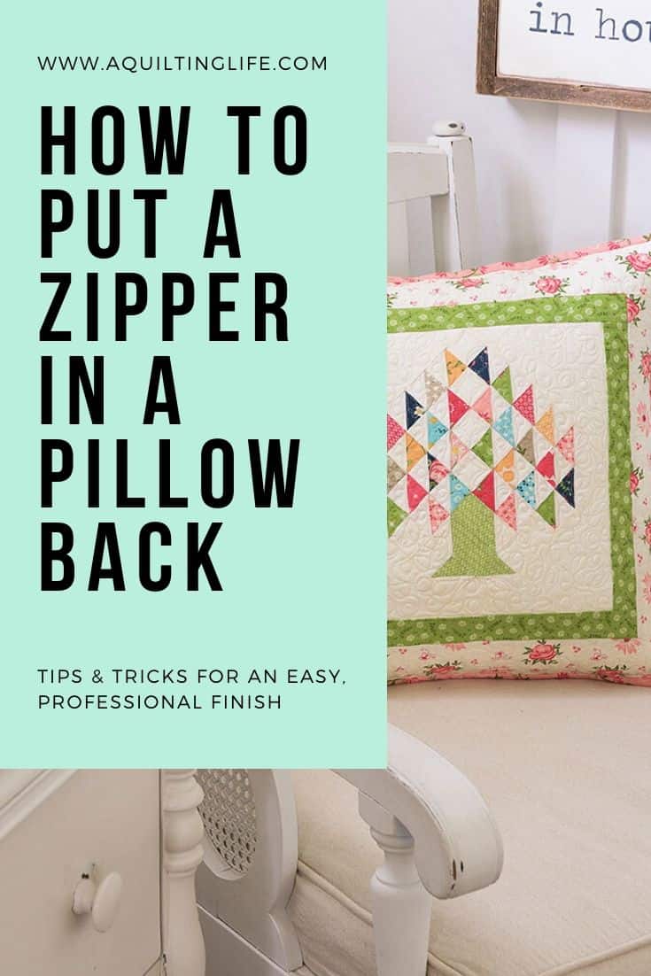 How to Put a Zipper in a Pillow back featured by Top US Quilting Blog, A Quilting Life