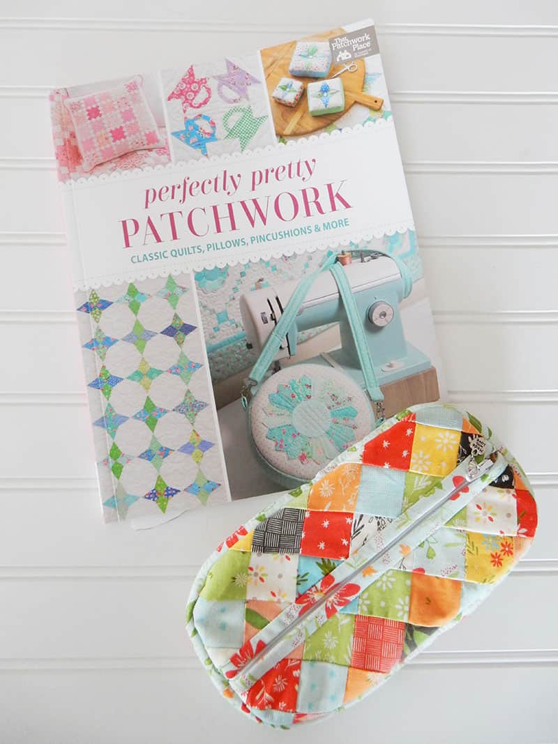 Pretty Patchwork Pouch in Summer Sweet featured by Top US Quilting Blog, A Quilting Life: image of book and fabric pouch