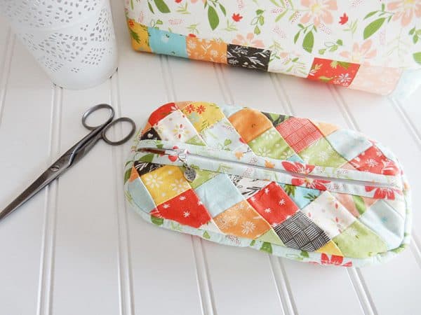 Patchwork Pouch in Summer Sweet Fabrics featured by Top US Quilting Blog, A Quilting Life: image of patchwork pouch