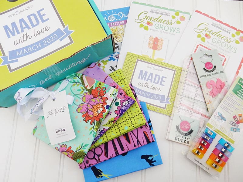 Saturday Seven 123 featured by Top US Quilting Blog, A quilting Life, image of March Sew Sampler Box