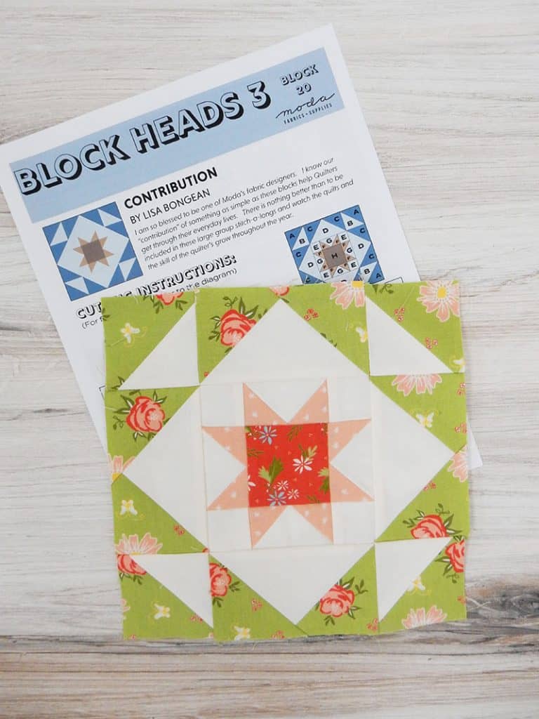 Moda Block Heads 3 Block 20 - Free Block Pattern PDF | A Quilting Life