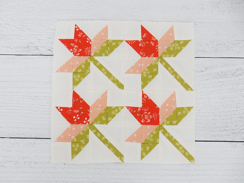 Moda Block Heads 3 Block 18 featured by Top US Quilting Blog, A Quilting Life: image of mini Lilies Quilt Block