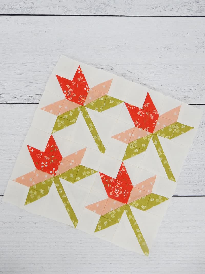 Moda Block Heads 3 Block 18 Alternate Block featured by Top US Quilting Blog, A Quilting Life: image of Mini Lilies block