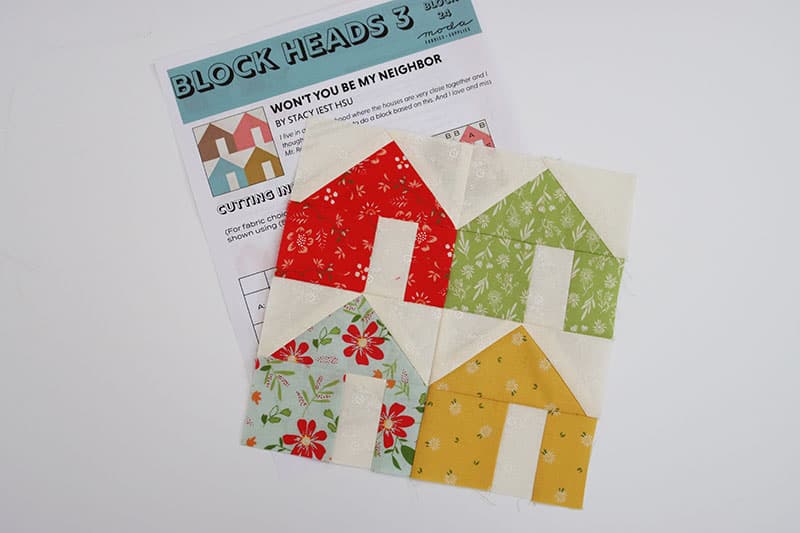 Moda Block Heads 3 Block 24 featured by Top US Quilting Blog, A Quilting Life: image of scrappy houses block