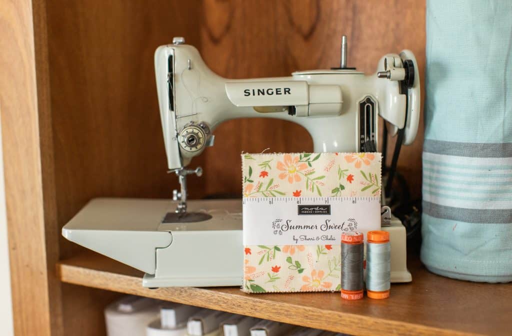 Sewing Room Tour with Video featured by Top US Quilting Blog. A Quilting Life: image of Singer Featherweight Sewing Machine