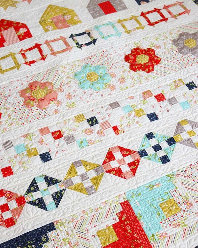 Happy Days Row Quilt featured by Top US Quilt Blog, A Quilting Life
