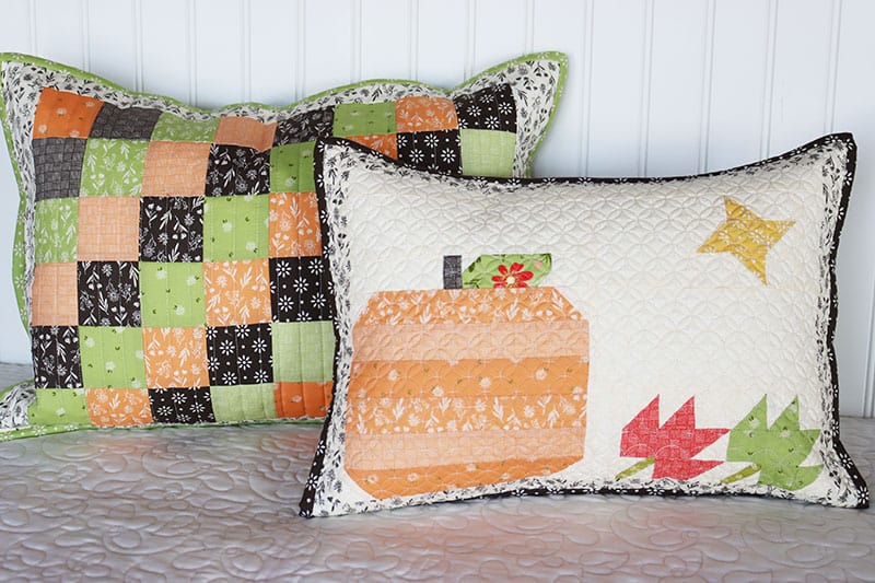Fall Pillow pattern with pumpkin, leaves, & star featured by Top US Quilting Blog, A Quilting Life