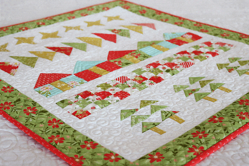 Home for Christmas Quilt Wall Hanging featured by Top US Quilting Blog, A Quilting Life: image of Christmas wall hanging quilt