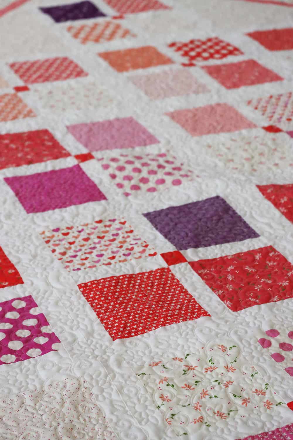 Four Square Patchwork Quilt in Valentine's fabrics