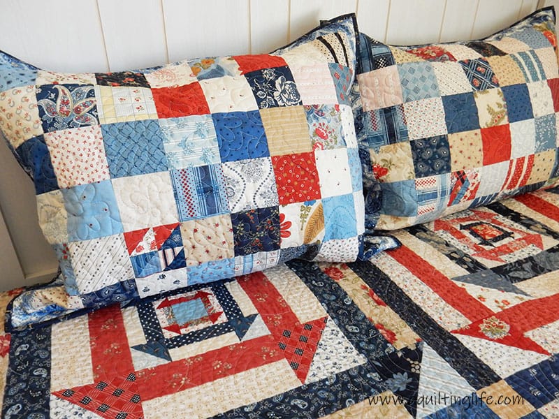 Red, White and Blue quilted pillow shams by Sherri McConnell of A Quilting Life