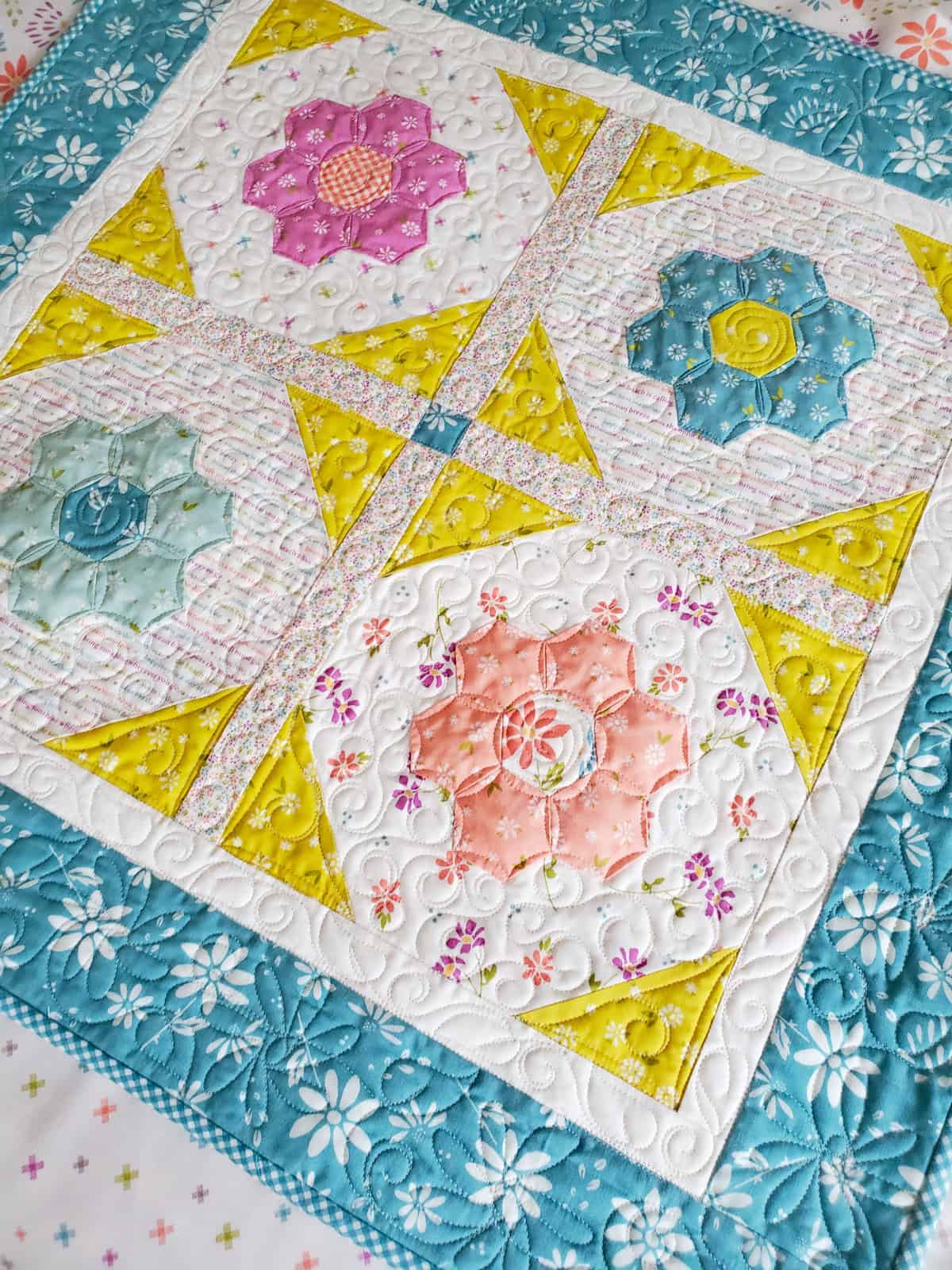 Bouquet Grandmother's Flower Garden Quilt in Two Sizes featured by Top US Quilt Blog, A Quilting Life