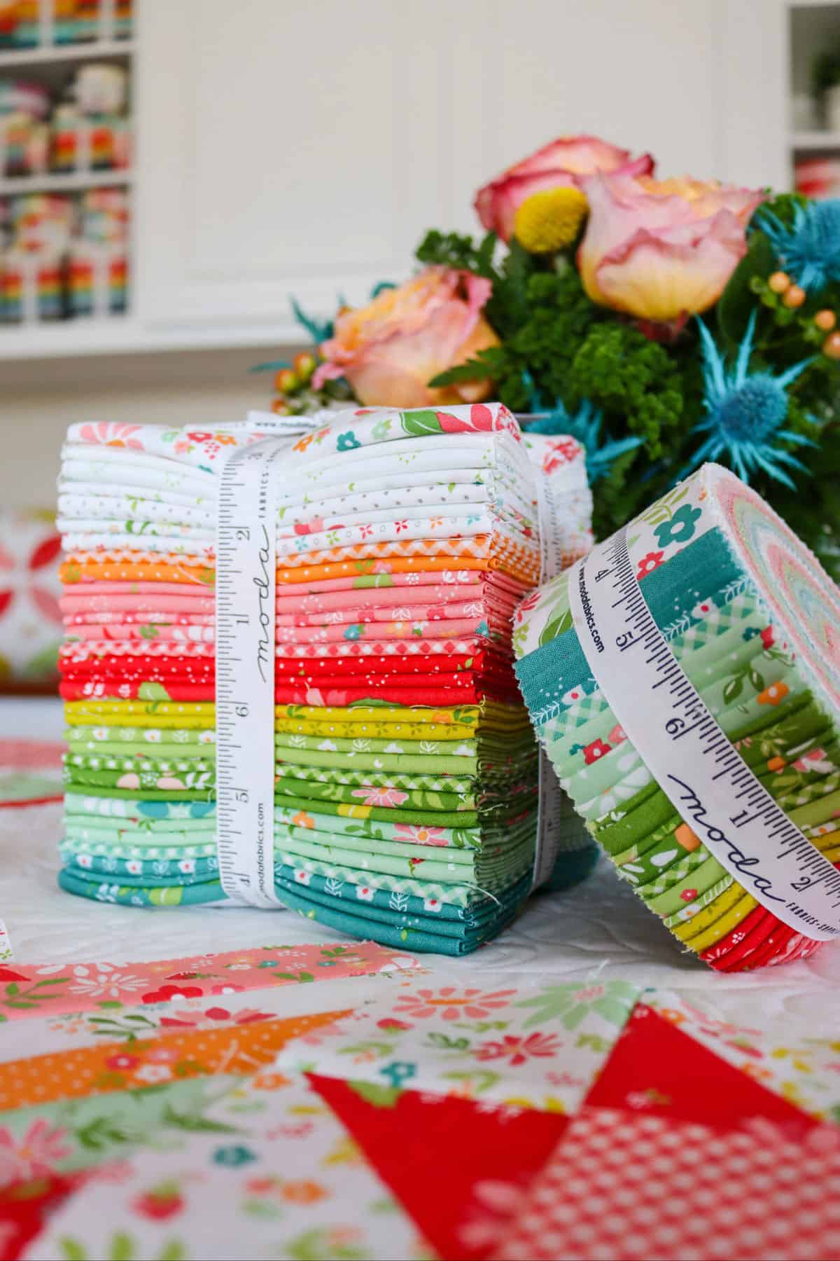 Strawberry Lemonade fat quarter bundle and jelly roll by Sherri & Chelsi for Moda Fabrics