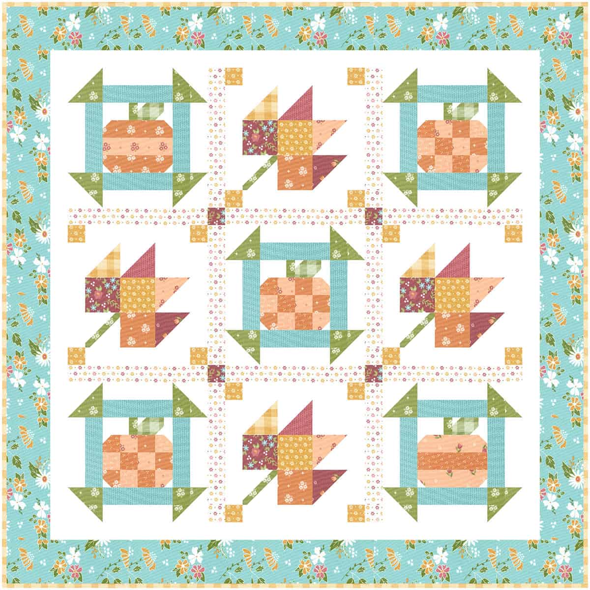 Pumpkin and leaf quilt in beautiful fall fabrics