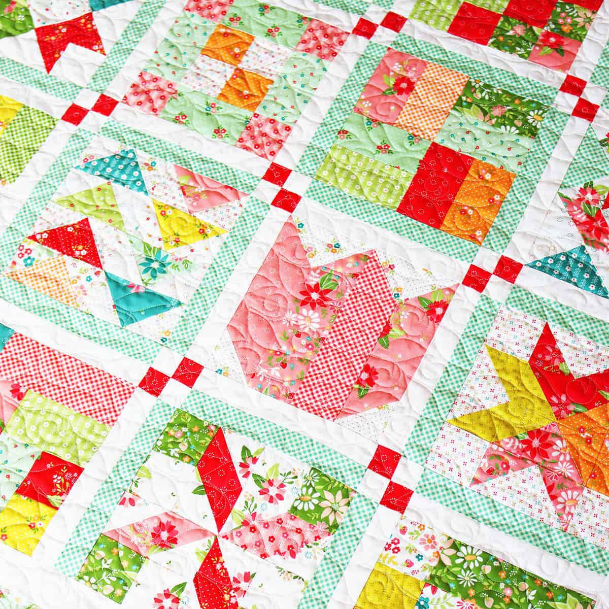Jelly Roll Sampler Patchwork Quilt in bright colors