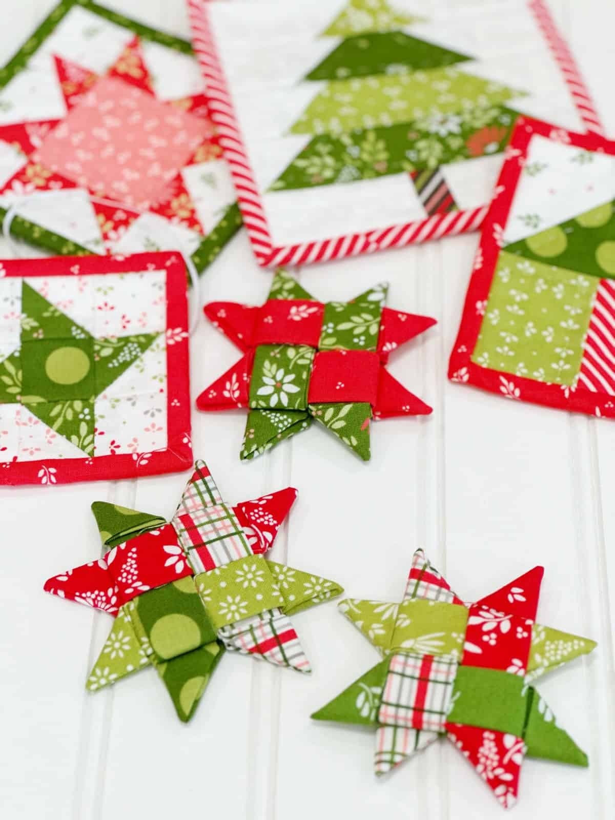 Christmas ornaments in Favorite Things fabrics by Sherri & Chelsi for Moda