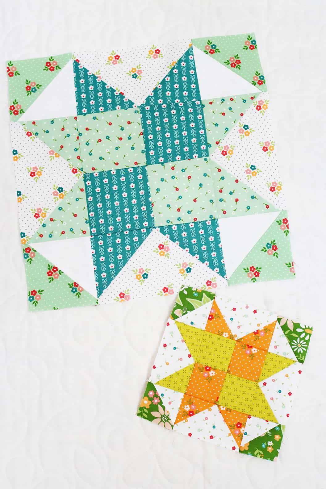 Woven star blocks in Strawberry Lemonade fabric