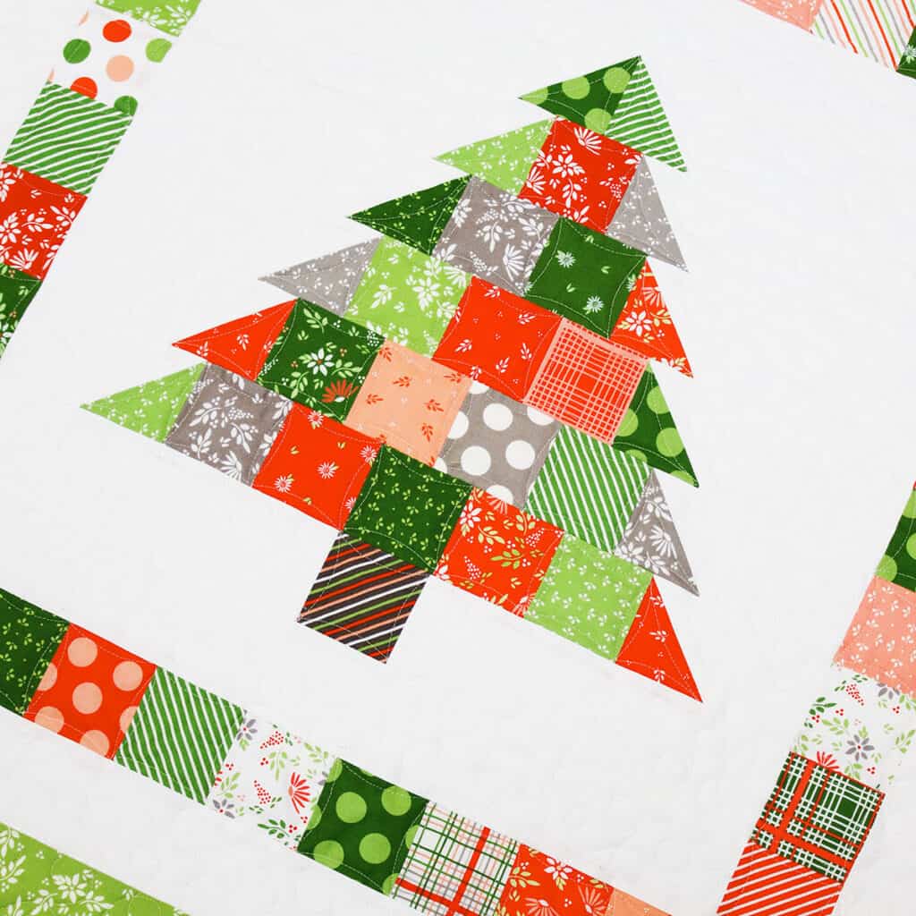 Quilted Christmas Tree wall hanging in Favorite Things fabrics by Sherri & Chelsi for Moda fabrics