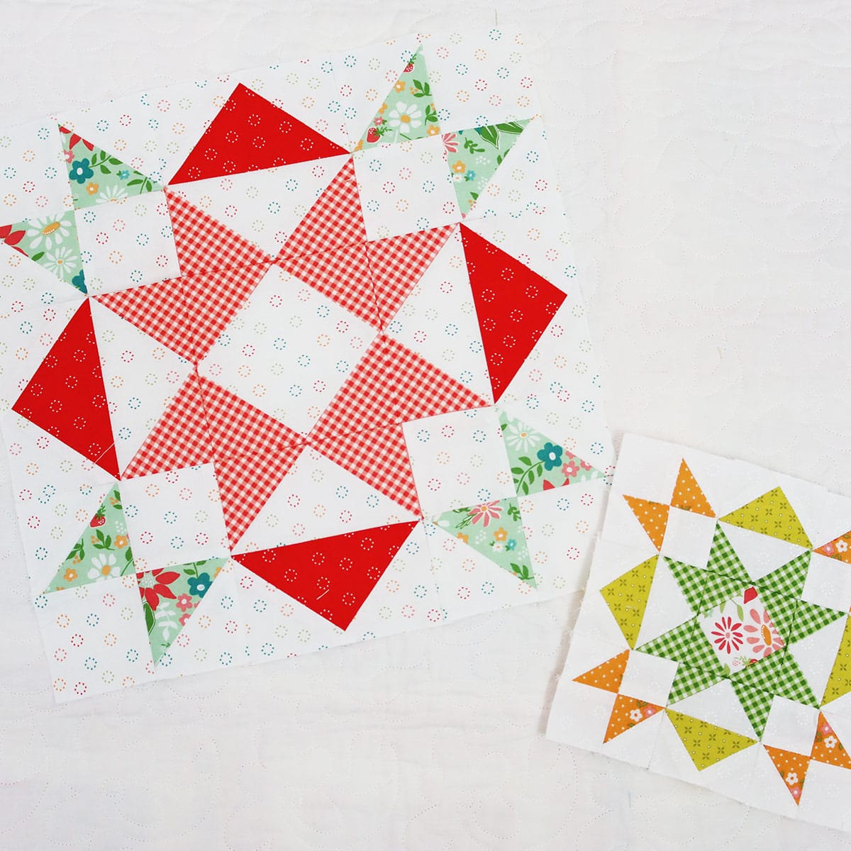 Moda Blockheads 5 quilt blocks by Sherri McConnell in Strawberry Lemonade fabrics