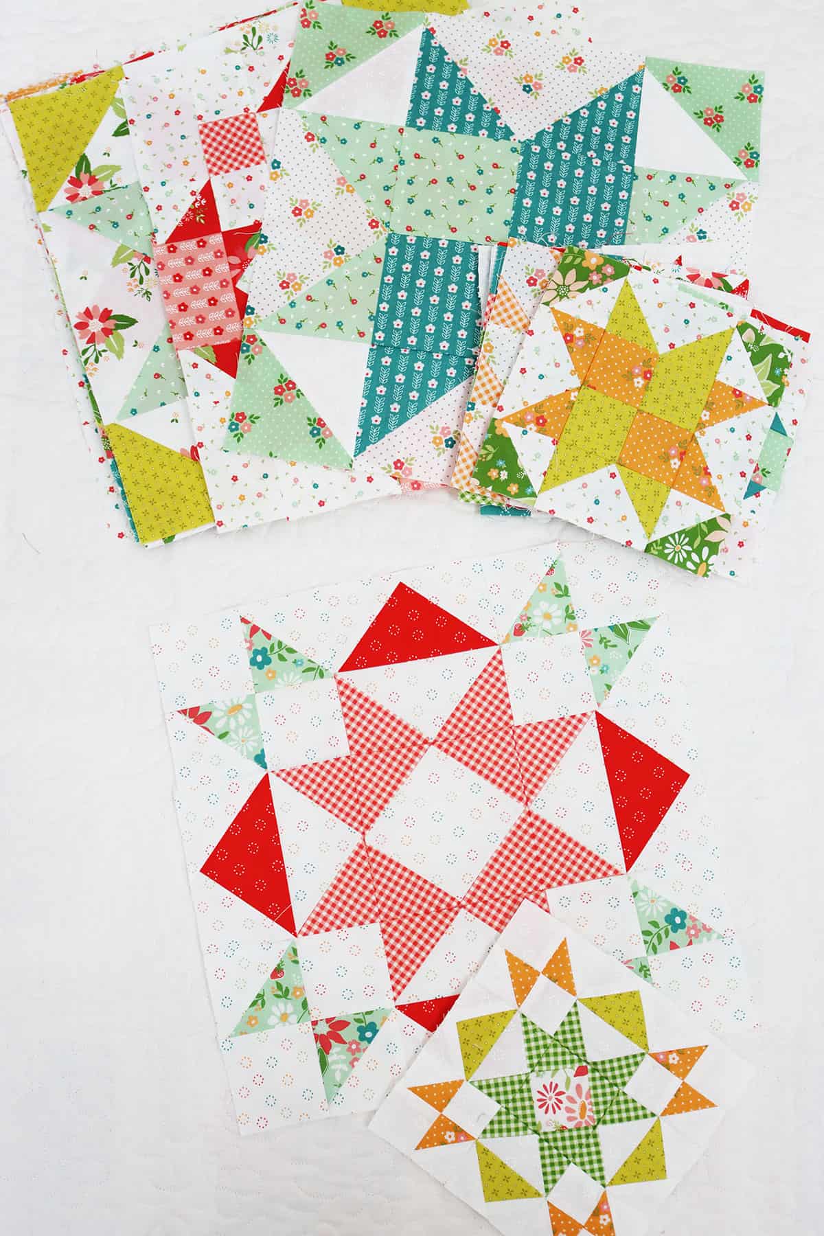 Moda Blockheads 5 quilt blocks by Sherri McConnell in Strawberry Lemonade fabrics