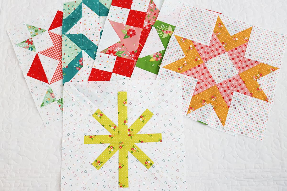 Moda Blockheads 5 blocks in Strawberry Lemonade fabrics by Sherri & Chelsi