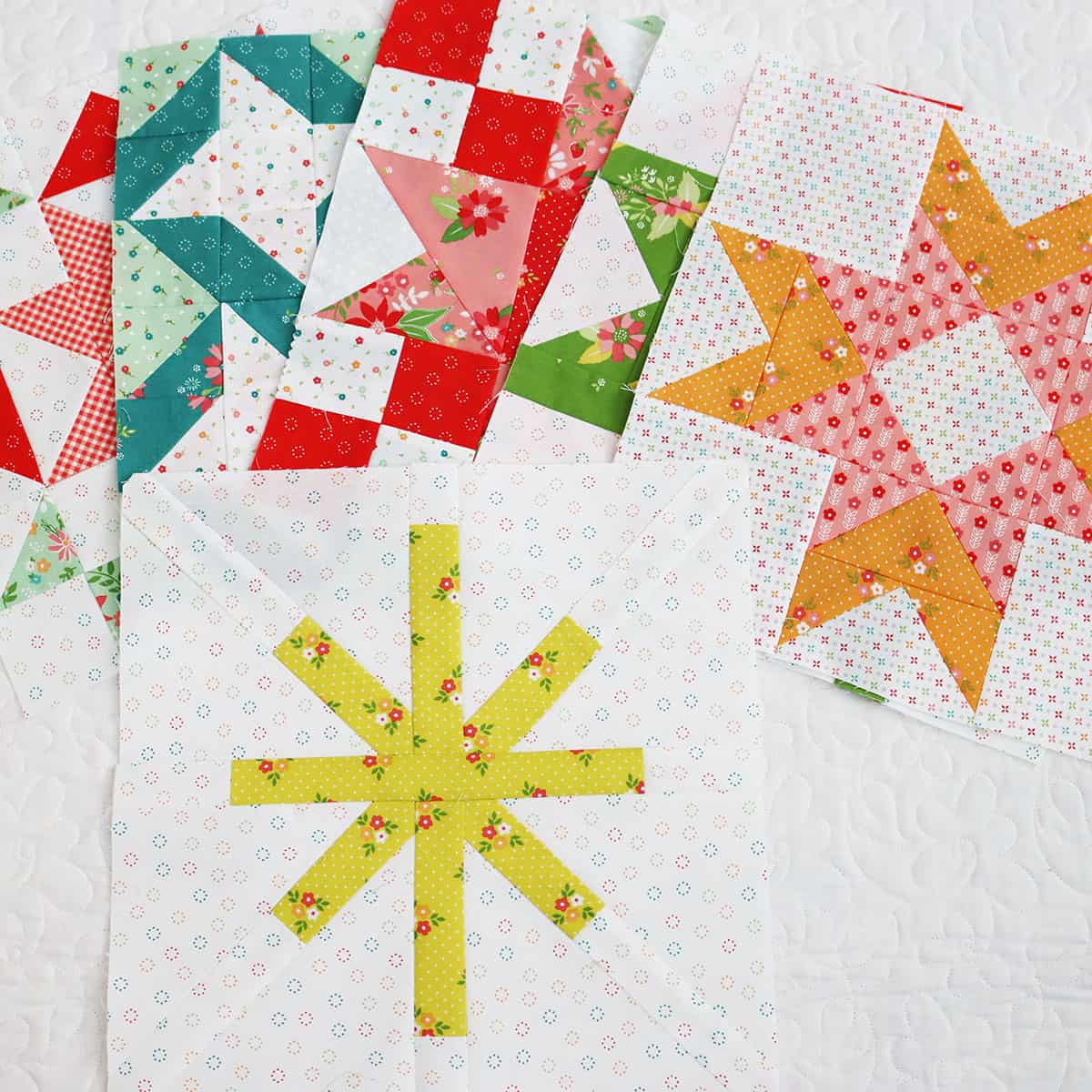 Moda Blockheads 5 blocks in Strawberry Lemonade fabrics by Sherri & Chelsi