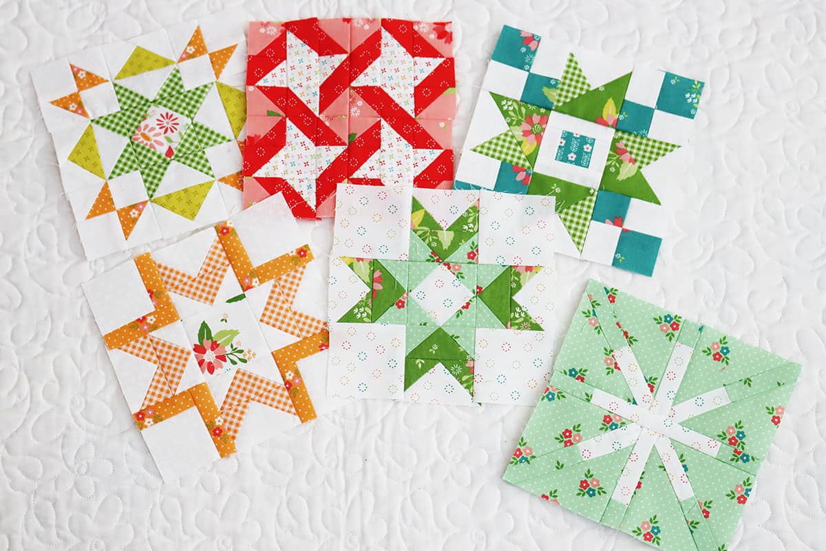 Moda Blockheads 5 blocks in Strawberry Lemonade fabrics by Sherri & Chelsi