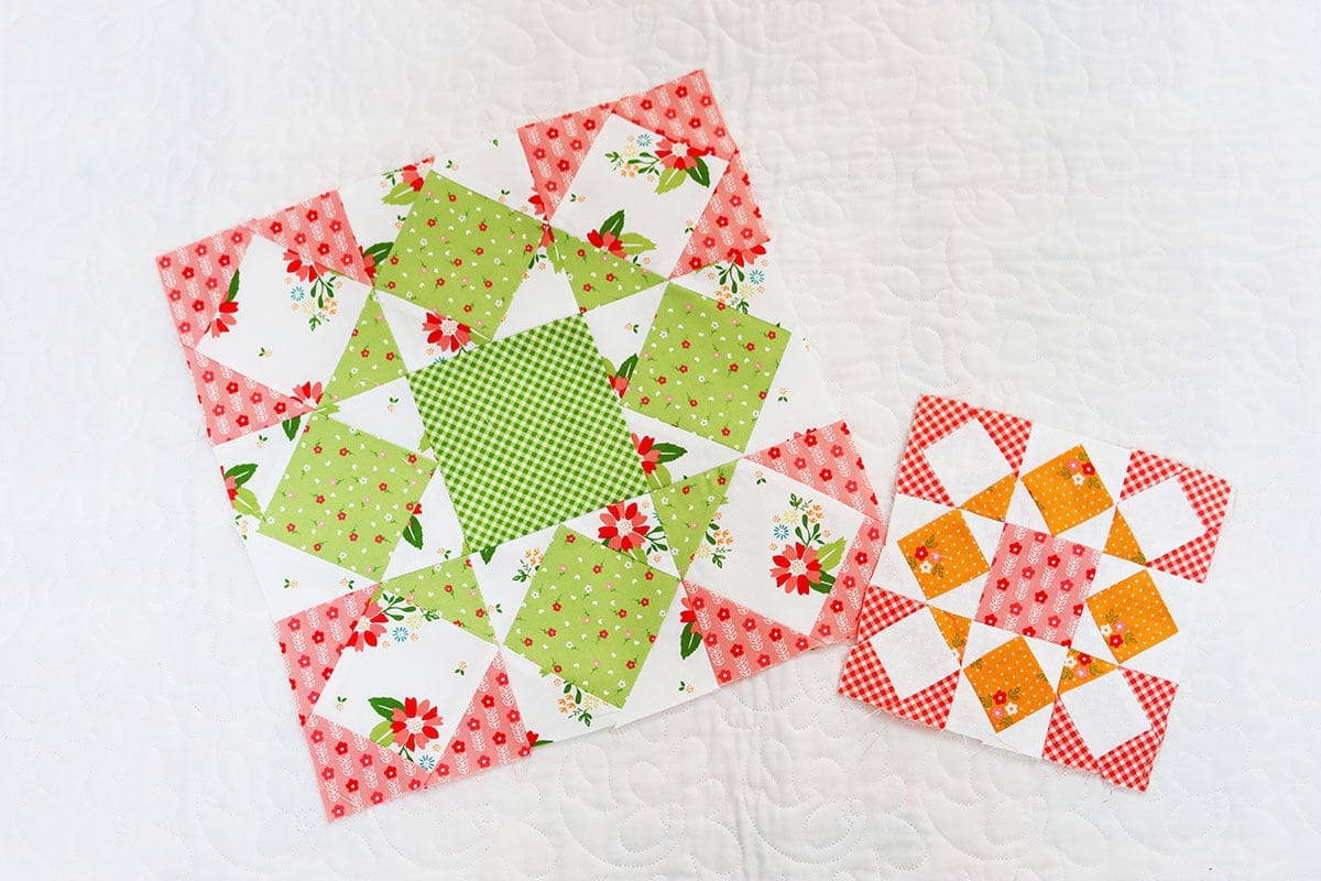 Star quilt blocks in bright fabrics from Strawberry Lemonade by Sherri & Chelsi for Moda Fabrics